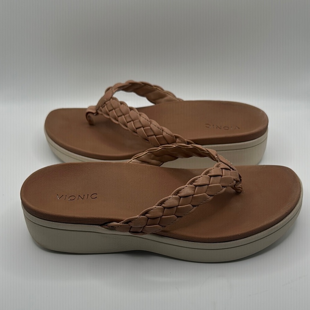 Vionic Sz 8 1/2  Kenji Tan Braided Platfirm Sandals Comfort Style - Picture 4 of 9